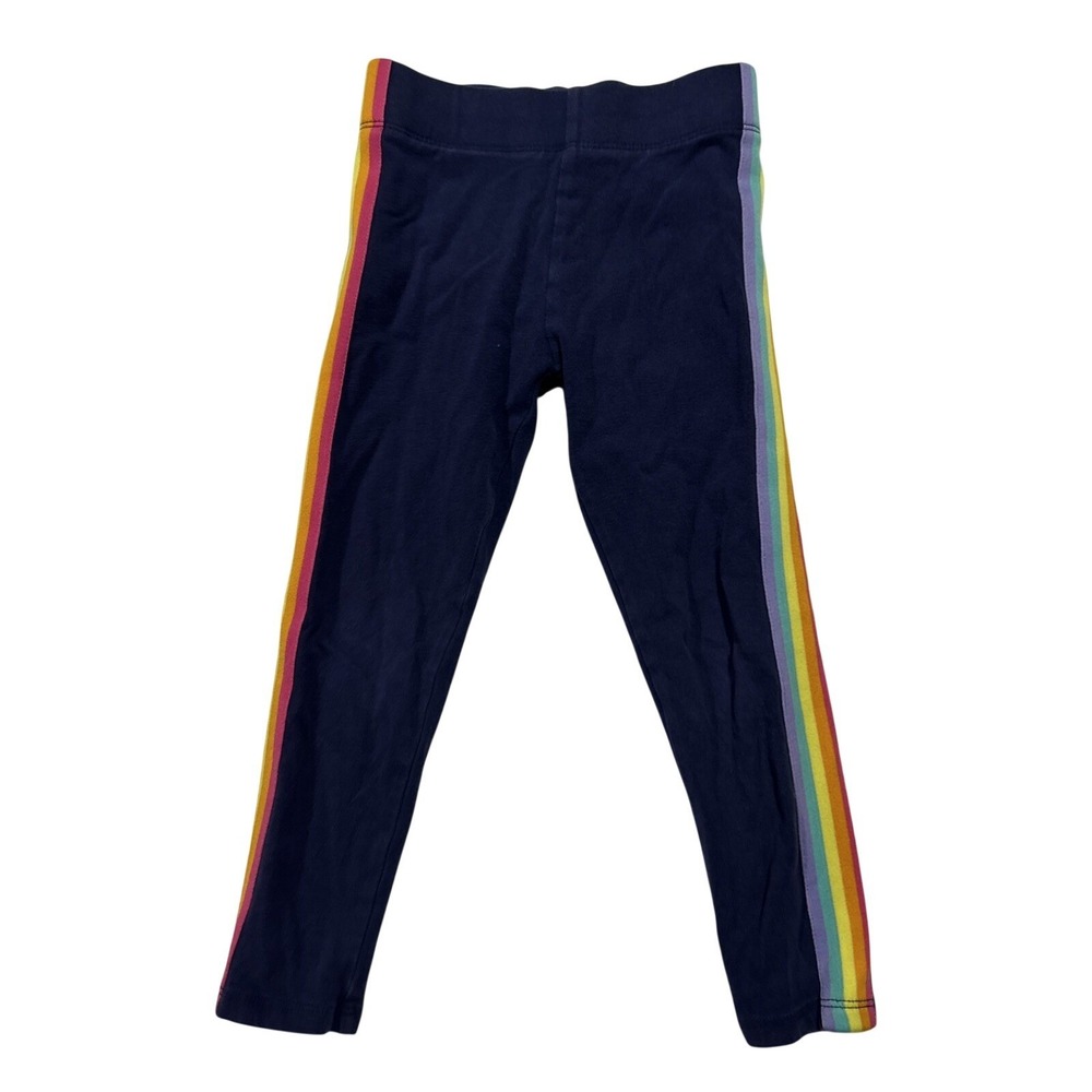 Little Bird Pants Girls Size 3-4Y Rainbow Stripe Jersey Knit Leggings Navy Blue